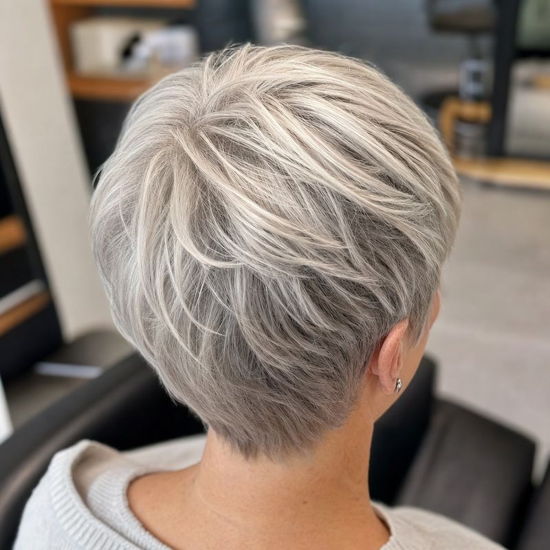 Hände einer Stylistin föhnen frisch gefärbtes kupferrotes Haar in Bewegung, seitlich aufgenommen